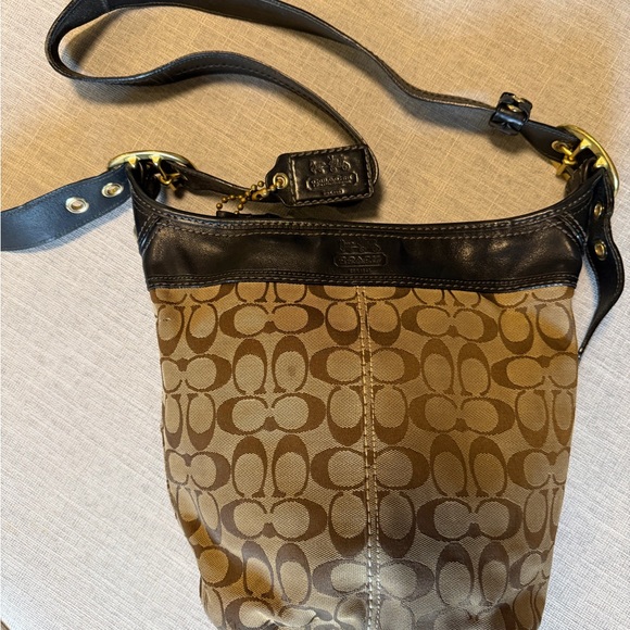 Coach Signature Canvas Crossbody Bag Brown/Tan w/ Leather Trim + Dust Bag - Picture 2 of 13